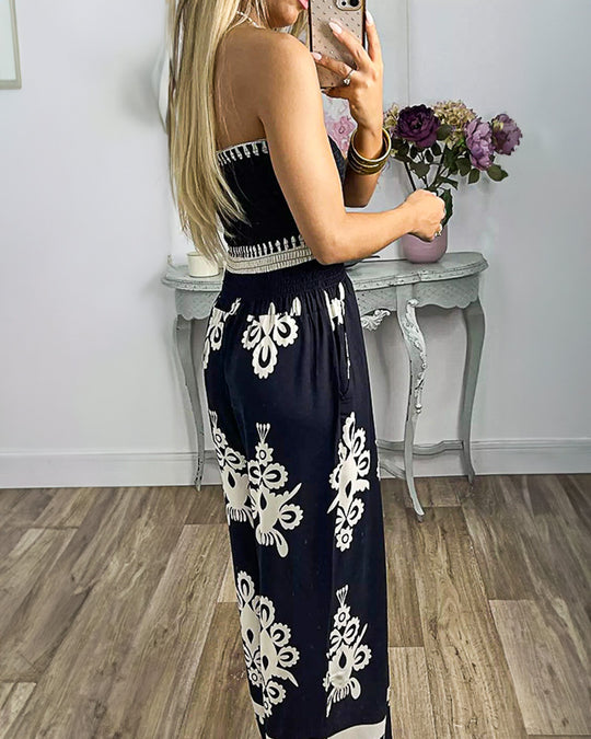 Jarró De Flores High Waist Sleeveless Printed Jumpsuit Ebony Blue