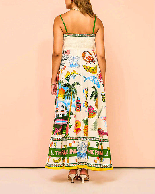 Cubana Bay Holiday Style Print Suspender Dress