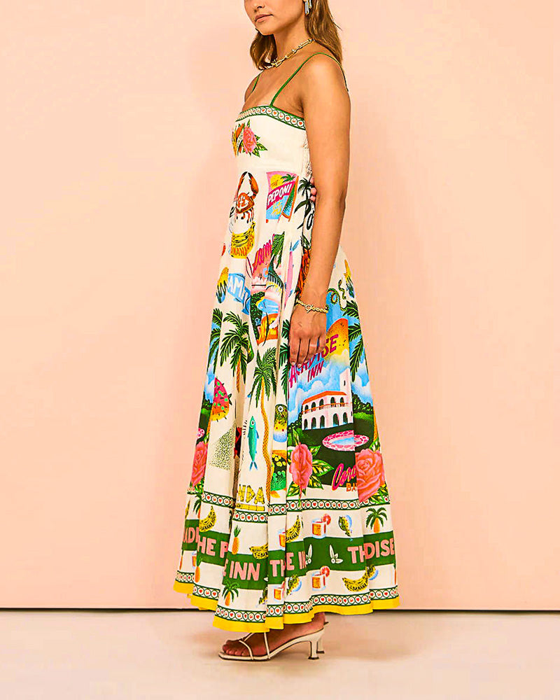 Cubana Bay Holiday Style Print Suspender Dress